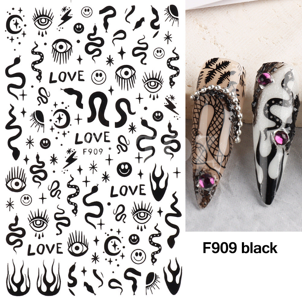 Calcomanías de arte de uñas en blanco y negro de la serpiente en blanco y negro